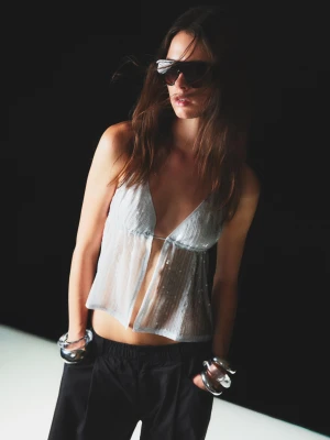 Bershka Top Halter Cekiny Kobieta Popielaty