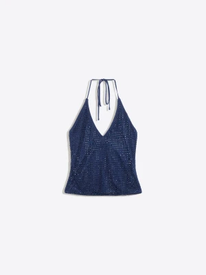 Bershka Top Halter – Efekt: Biżuteryjne Zdobienia Kobieta Ciemnoniebieski