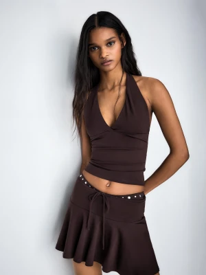 Bershka Top Halter Kobieta Brązowy