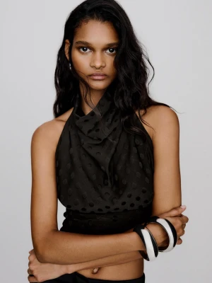Bershka Top Halter W Kropki Kobieta Czarny