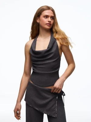 Bershka Top Halter Z Cekinami Kobieta Ciemnoszary