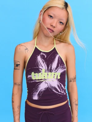 Bershka Top Halter Z Kontrastowym Nadrukiem Kobieta Fioletowy