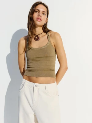 Bershka Top Halter Z Oczkami Kobieta Khaki