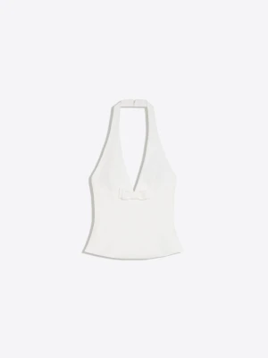 Bershka Top Halter Z Poliamidu Z Kokardą Kobieta Kremowy