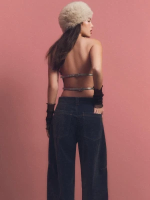 Bershka Top Halter Ze Sztucznej Skóry Kobieta Srebrny