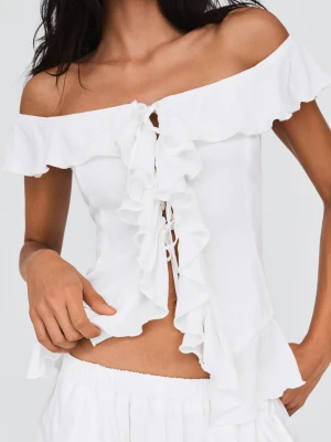 Bershka Top Hiszpanka Z Falbankami Kobieta Biały