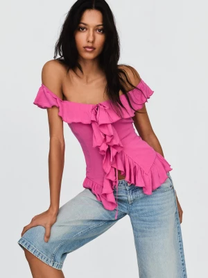 Bershka Top Hiszpanka Z Falbankami Kobieta Fuksja