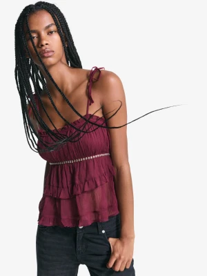 Bershka Top Na Ramiączkach Rustykalny Z Ćwiekami Kobieta Rubinowy