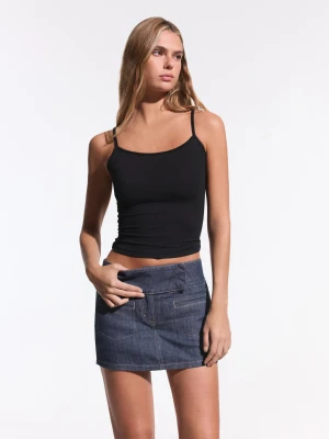 Bershka Kontrastowy Top Na Ramiączkach Kobieta Czarny