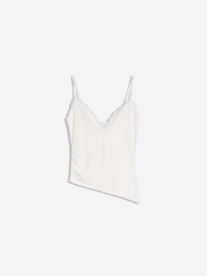 Bershka Top Na Ramiączkach W Kropki Z Koronką Blonda Kobieta Kremowy