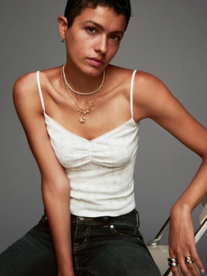 Bershka Top Na Ramiączkach Z Ażurowym Nadrukiem Kobieta Kremowy