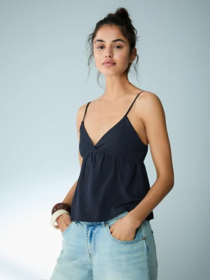 Bershka Top Na Ramiączkach Z Baskinką Kobieta Granatowy