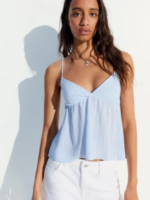 Bershka Top Na Ramiączkach Z Baskinką W Paski Kobieta Jasnoniebieski