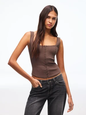 Bershka Top Na Ramiączkach Z Bengalin Kobieta Brązowy