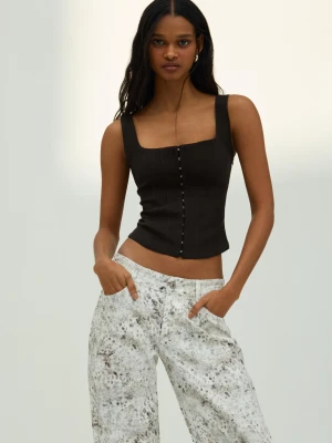 Bershka Top Na Ramiączkach Z Bengalin Kobieta Czarny