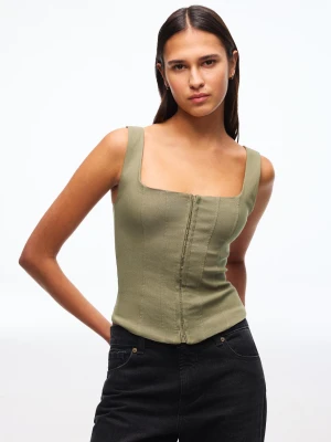 Bershka Top Na Ramiączkach Z Bengalin Kobieta Khaki
