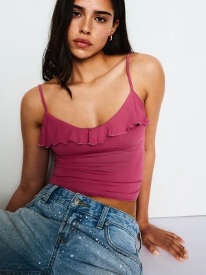 Bershka Top Na Ramiączkach Z Falbaną Kobieta Fuksja