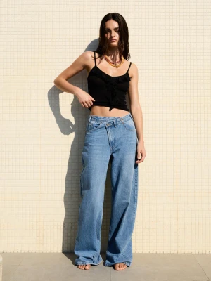 Bershka Top Na Ramiączkach Z Falbankami Kobieta Czarny