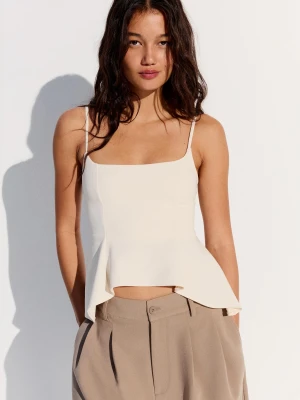 Bershka Top Na Ramiączkach Z Falbankami Kobieta Kremowy