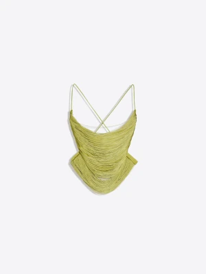 Bershka Top Na Ramiączkach Z Frędzlami Kobieta Cytrynowy