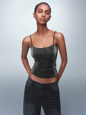 Bershka Top Na Ramiączkach Z Metalizowaną Nicią Kobieta Srebrny