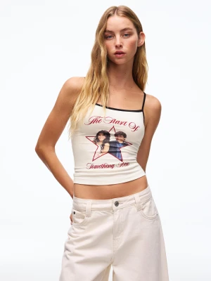 Bershka Top Na Ramiączkach Z Nadrukiem High School Musical Kobieta Biały Złamany