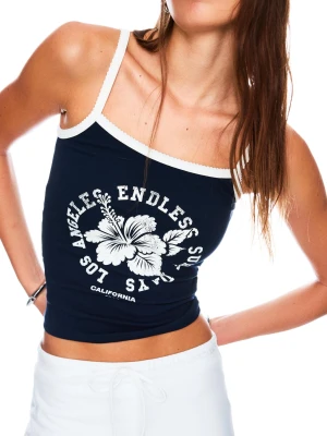 Bershka Top Na Ramiączkach Z Nadrukiem Kobieta Granatowy