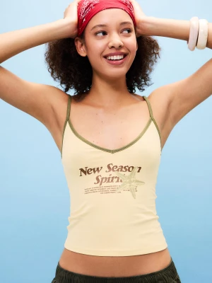 Bershka Top Na Ramiączkach Z Nadrukiem Kobieta Żółty