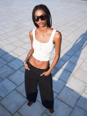 Bershka Top Na Ramiączkach Z Warkoczem Kobieta Kremowy