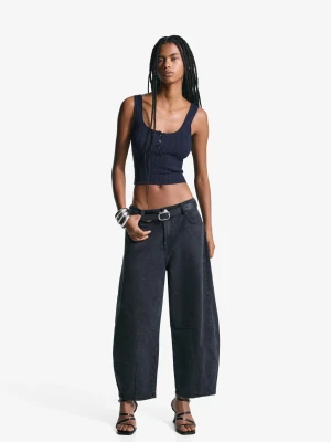 Bershka Top Na Ramiączkach Z Warkoczem Kobieta Niebieski