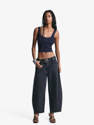 Bershka Top Na Ramiączkach Z Warkoczem Kobieta Niebieski