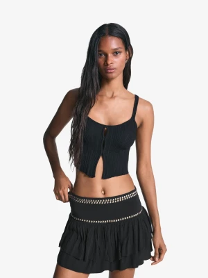 Bershka Top Na Ramiączkach Z Wycięciem Kobieta Czarny