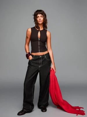 Bershka Top Na Zamek Kobieta Brązowy