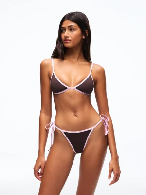 Bershka Top Od Bikini O Trójkątnym Kroju Z Kontrastowymi Elementami Kobieta Brązowy