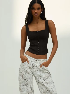 Bershka Top Typu Gorset Z Bengaliny Kobieta Czarny