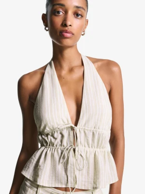 Bershka Top Typu Halter Kobieta Wielbłądzi