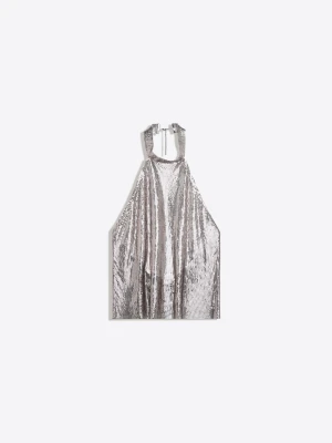 Bershka Top Typu Halter Z Metalowej Siateczki Kobieta Ciemnoszary