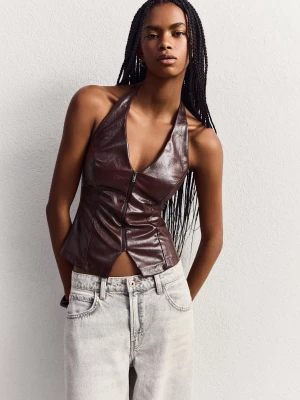 Bershka Top Typu Halter Ze Sztucznej Skóry Zapinany Na Zamek Kobieta Fioletowy