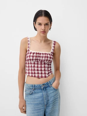 Bershka Top W Kratkę Vichy Kobieta Buraczkowy