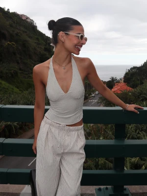 Bershka Top W Paski W Rustykalnym Stylu Kobieta Piaskowy
