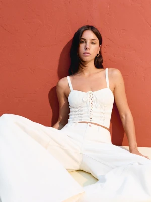 Bershka Top W Stylu Gorsetu Z Koronką Kobieta Biały