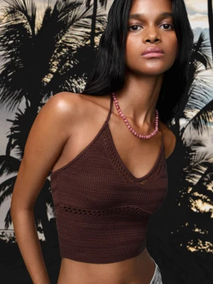 Bershka Top Z Ażurowym Wzorem Kobieta Brązowy