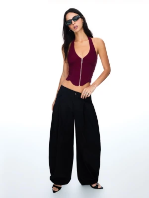 Bershka Top Z Bengalinu Na Zamek Kobieta Rubinowy