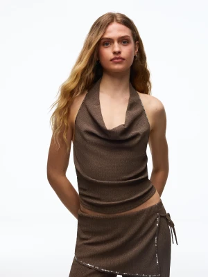 Bershka Top Z Cekinami I Dekoltem Halter Kobieta Brązowy