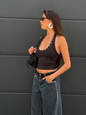 Bershka Top Z Dekoltem Halter I Oczkami Kobieta Szary
