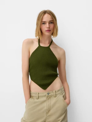 Bershka Top Z Dekoltem Halter Kobieta Zielony