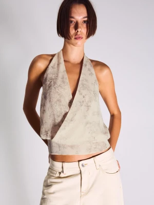 Bershka Top Z Dekoltem Halter Na Krzyż Kobieta Piaskowy