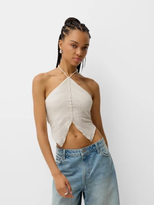 Bershka Top Z Dekoltem Halter W Rustykalnym Stylu Kobieta Biały Złamany