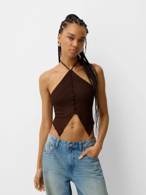 Bershka Top Z Dekoltem Halter W Rustykalnym Stylu Kobieta Brązowy