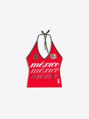 Bershka Top Z Dekoltem Typu Halter Fifa World Cup Kobieta Czerwony